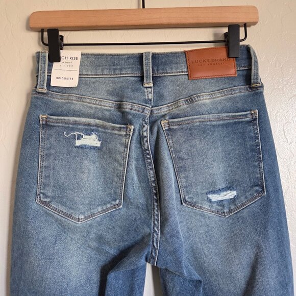 Lucky Brand Bridgette Denim Ankle Jeans Blue Distressed Exposed Button Fly 6 NEW - Picture 7 of 12